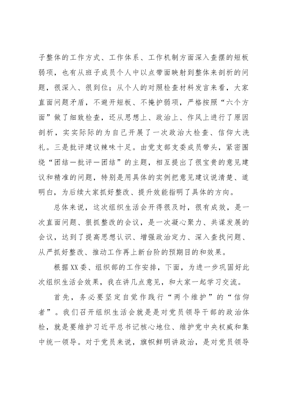 X领导干部在XXX党支部年度组织生活会上的点评总结讲话.docx,第2页预览
