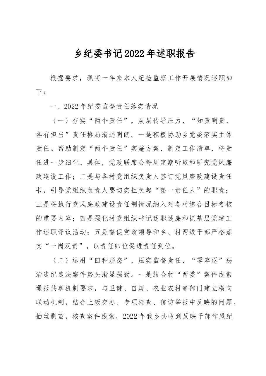 乡纪委书记2022年述职报告.docx,第1页预览