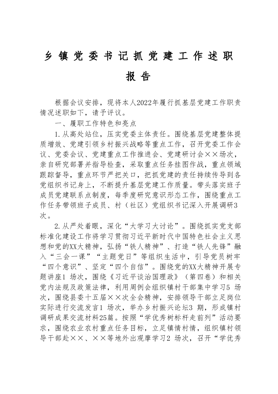 乡镇党委书记抓党建工作述职报告 [2].doc，第1页预览