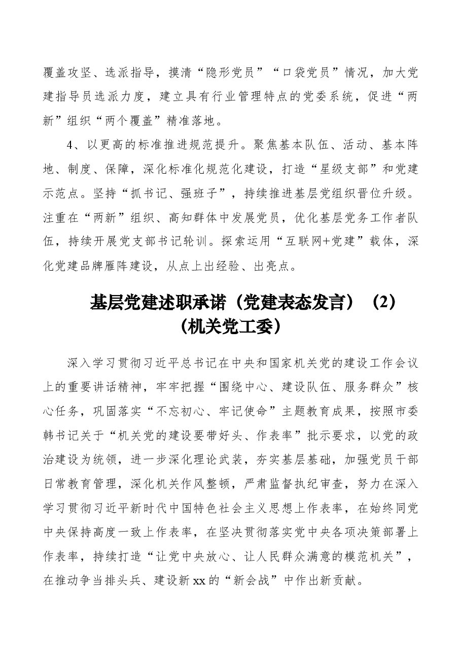 (10篇)基层党建述职承诺(通用版、机关党工委、教育局、卫生健康委、国资、经济开发区、司法局、文化体育旅游部门、传媒集团).docx,第2页预览