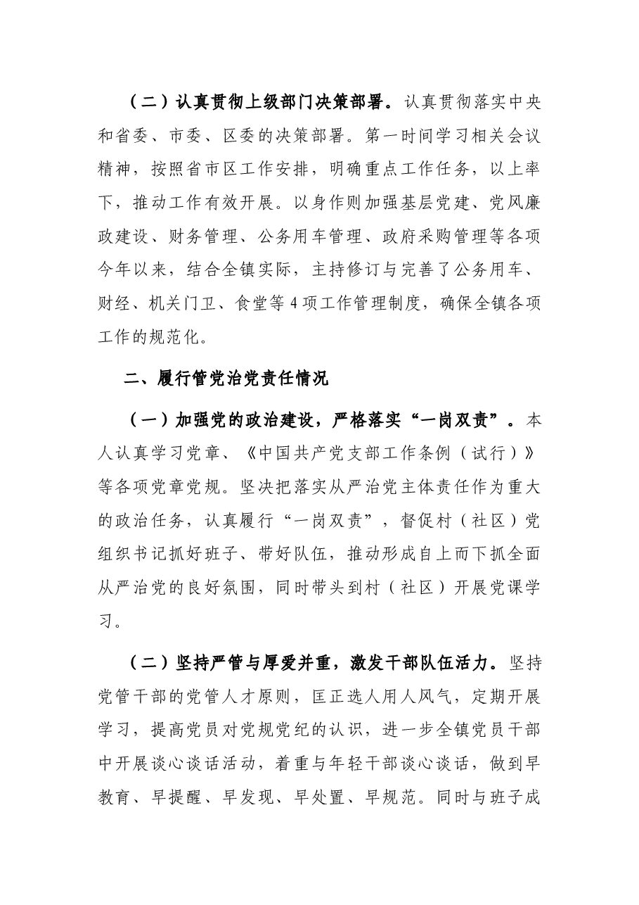 镇党委副书记、镇长述责述廉报告.docx,第2页预览