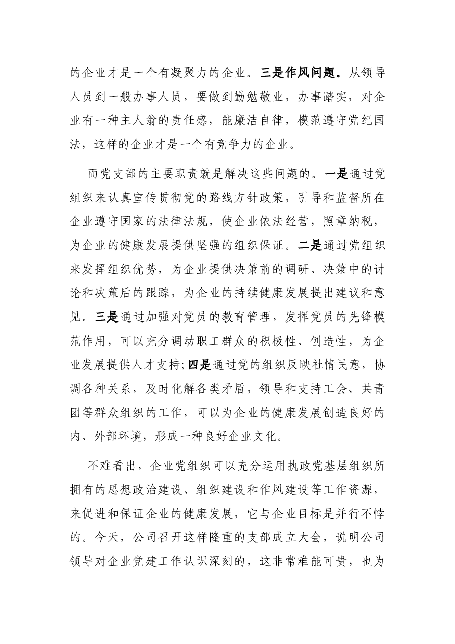 在公司党支部成立会议上的讲话.docx,第2页预览