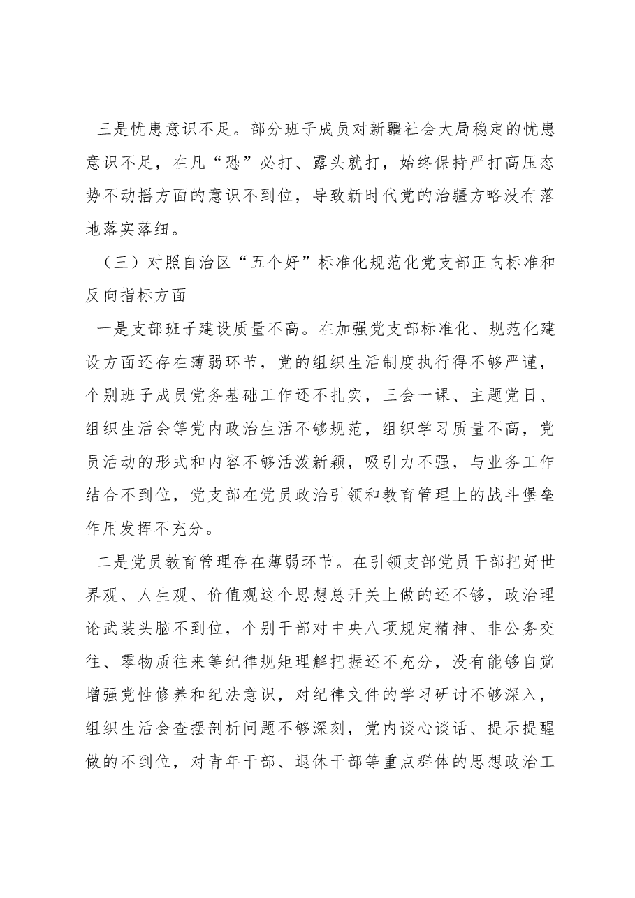 新疆党支部2022年度组织生活会支部班子对照检查材料.docx,第3页预览