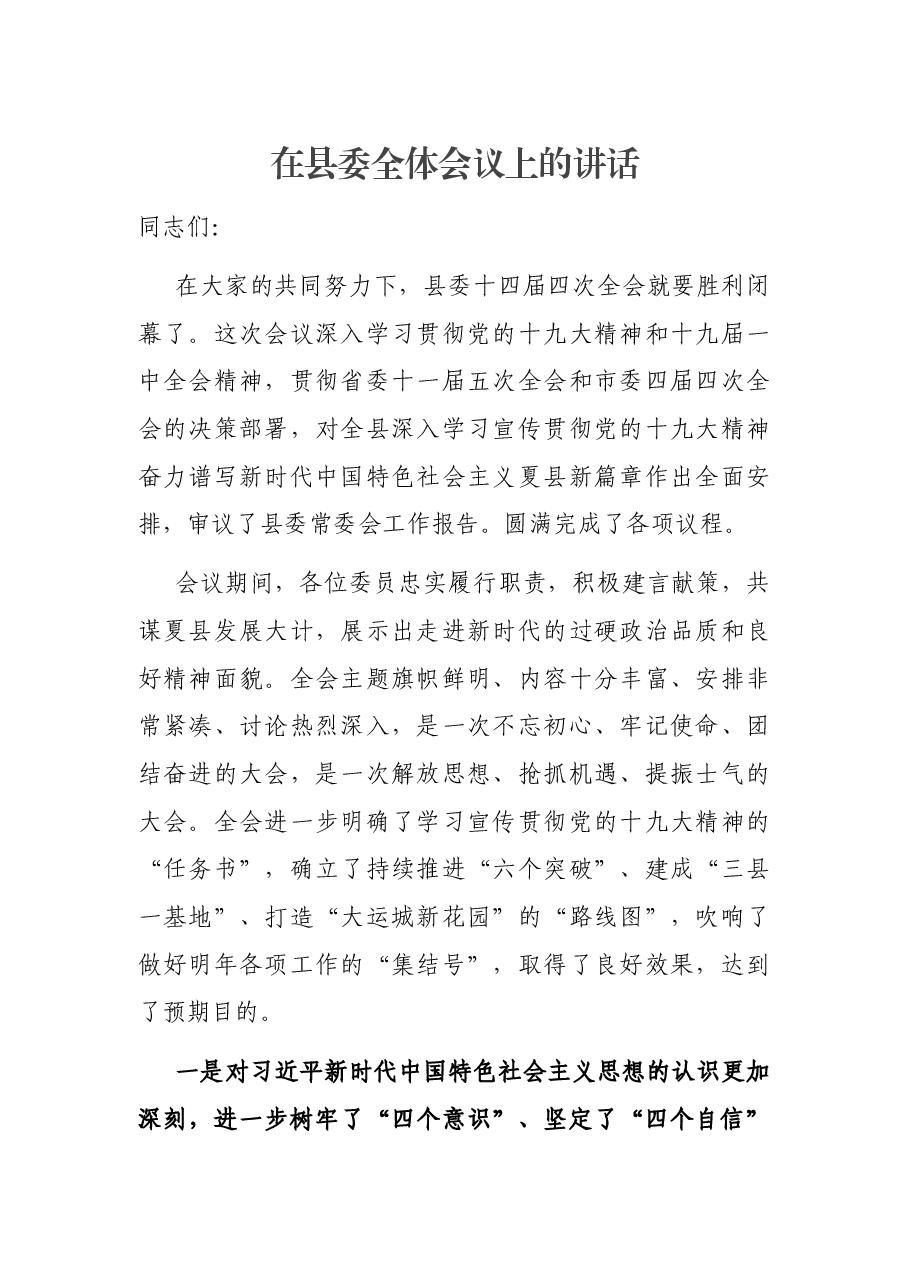 在县委全体会议上的讲话.docx,第1页预览