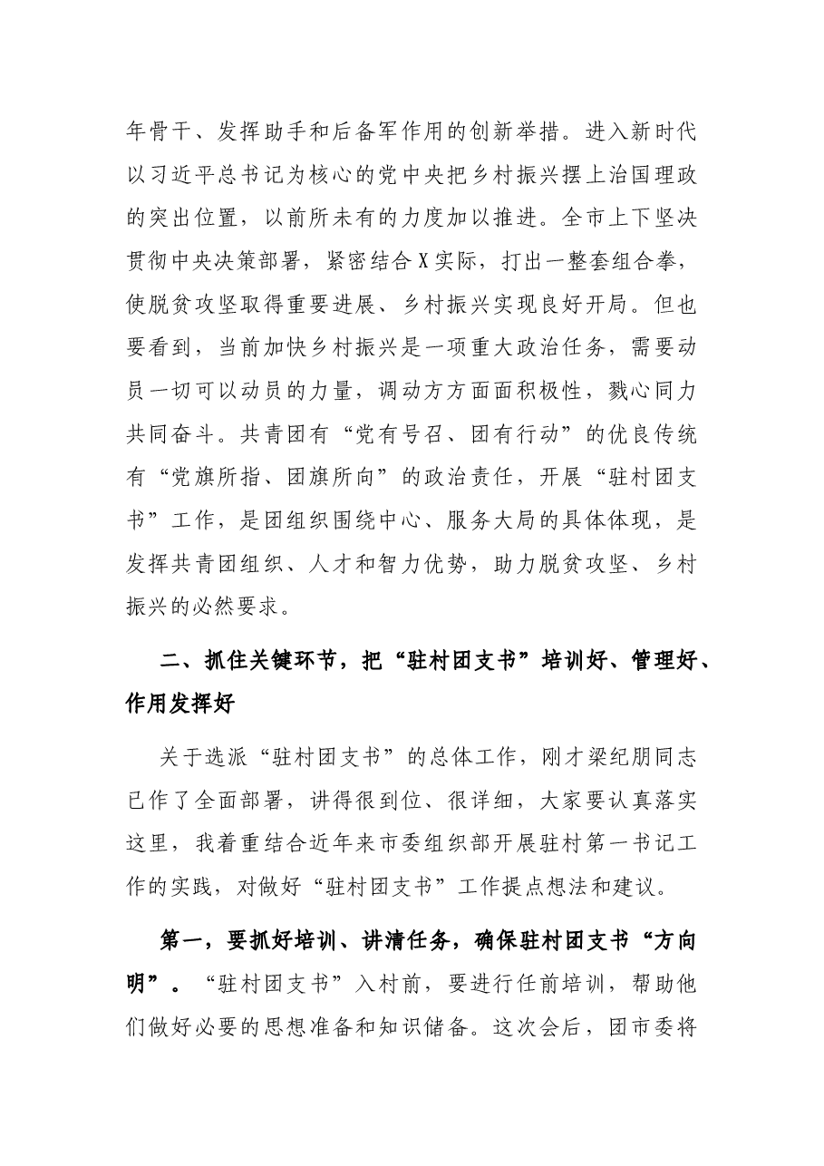 在全市选派“驻村团支书”工作动员部署会上的讲话.docx,第2页预览