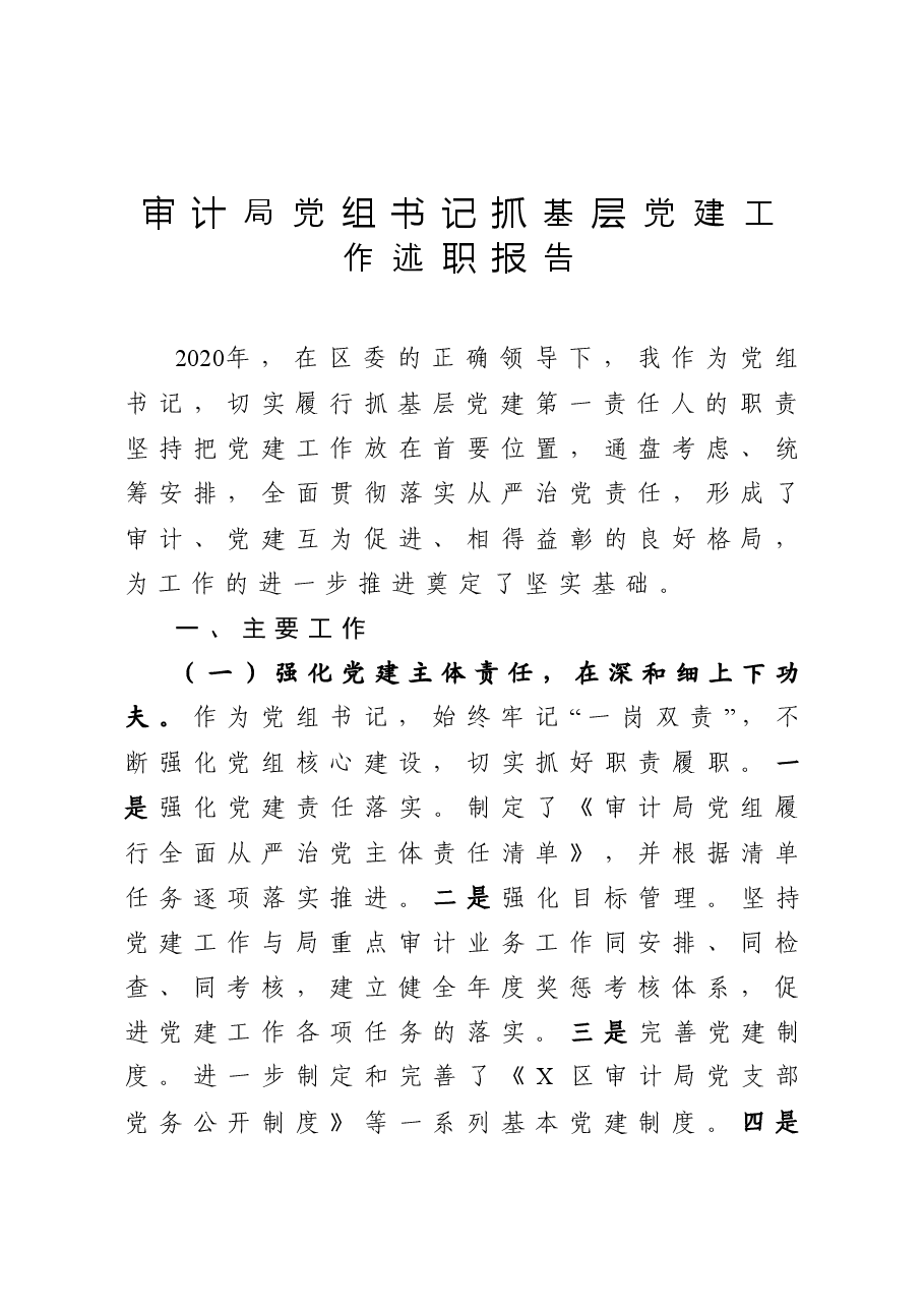 年终12:审计局党组书记抓基层党建工作述职报告.docx,第1页预览