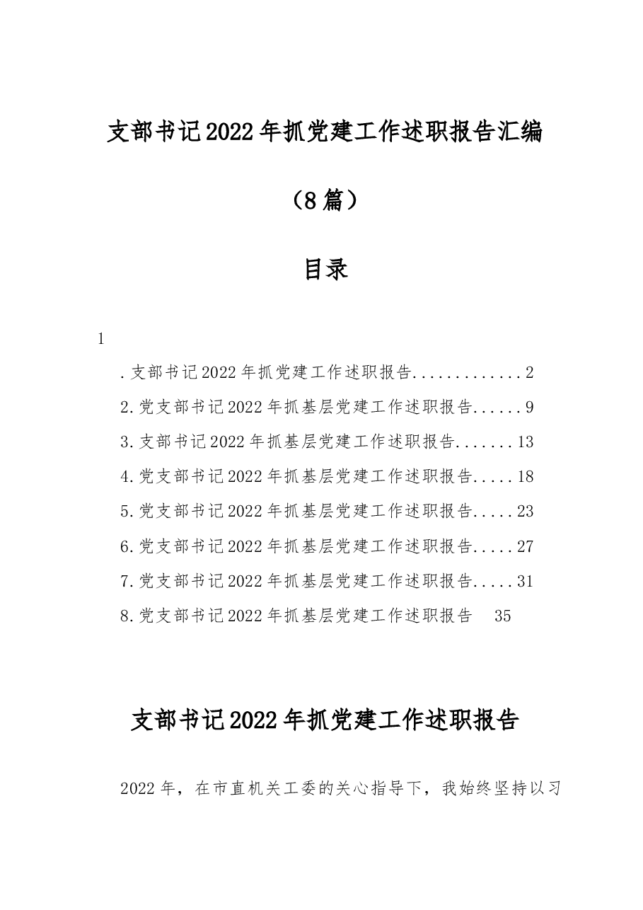 (8篇)支部书记2022年抓党建工作述职报告汇编.docx,第1页预览