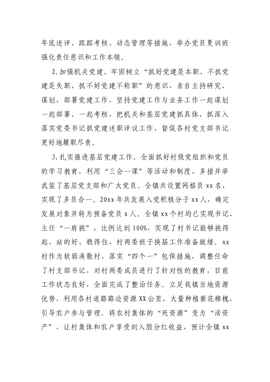 X乡镇党委书记年度述职述廉报告.docx,第2页预览
