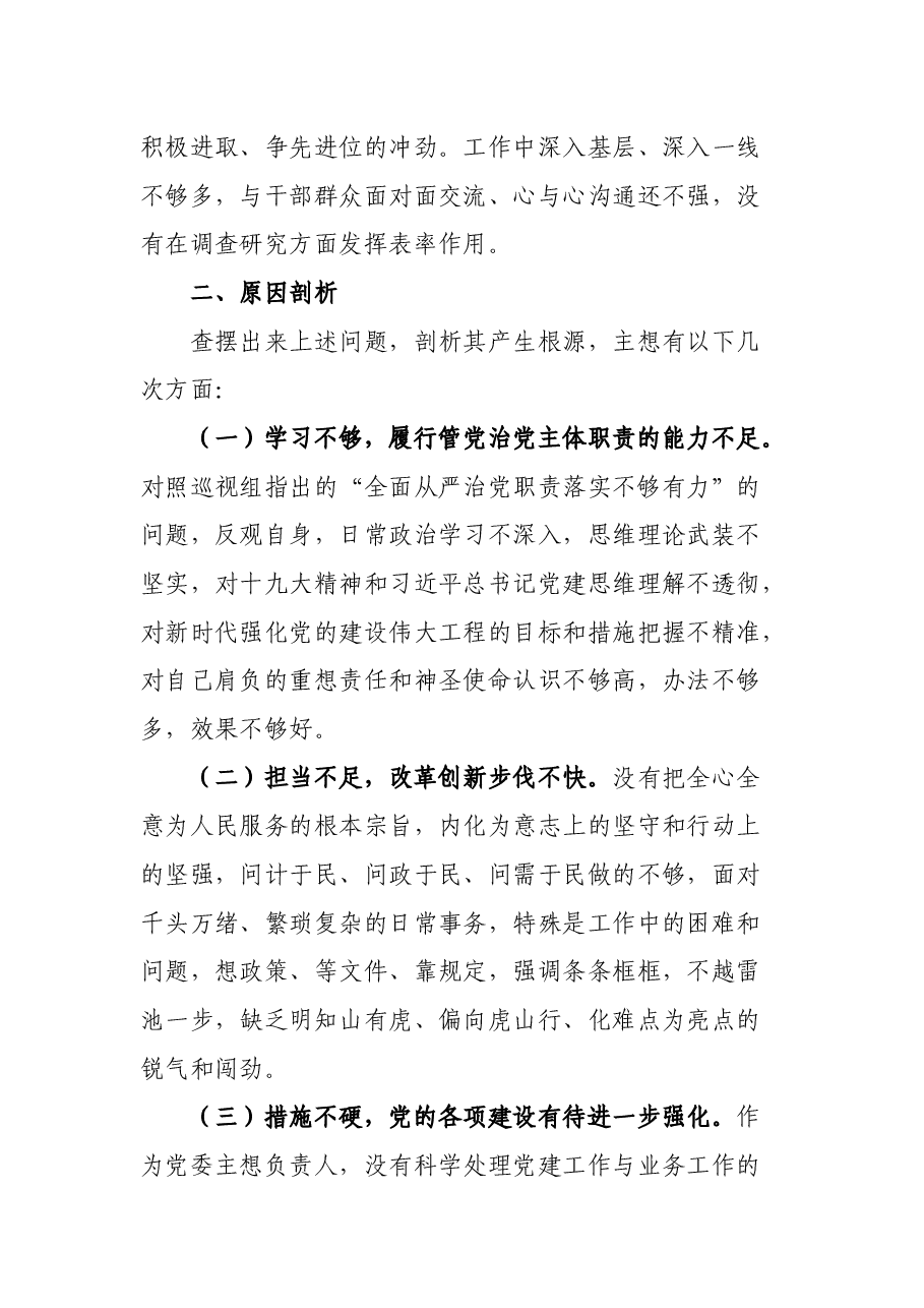 党委书记巡视整改专题民主生活会个人对照检查材料.docx,第3页预览