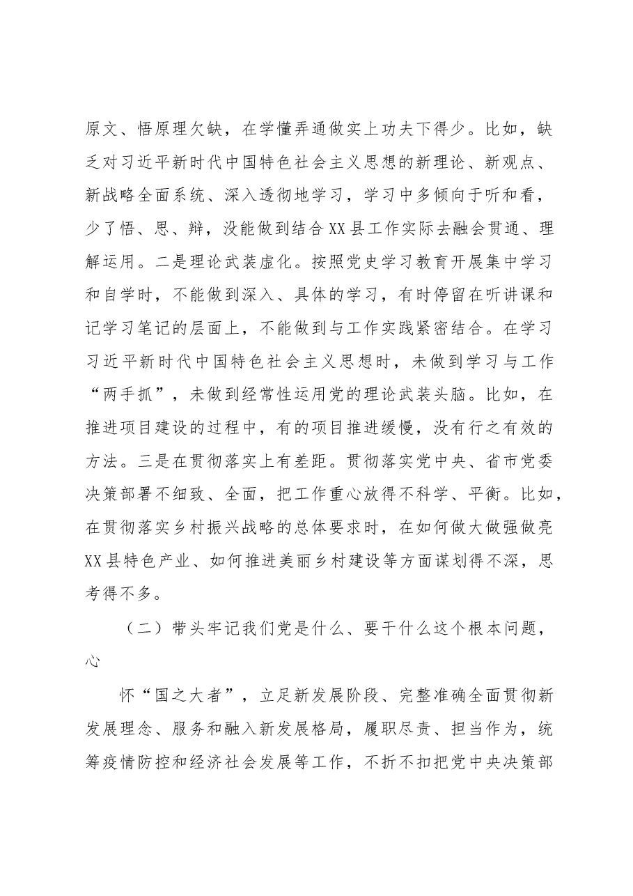 2022年度XX县委副书记、县长民主生活会个人对照发言材料.docx,第2页预览