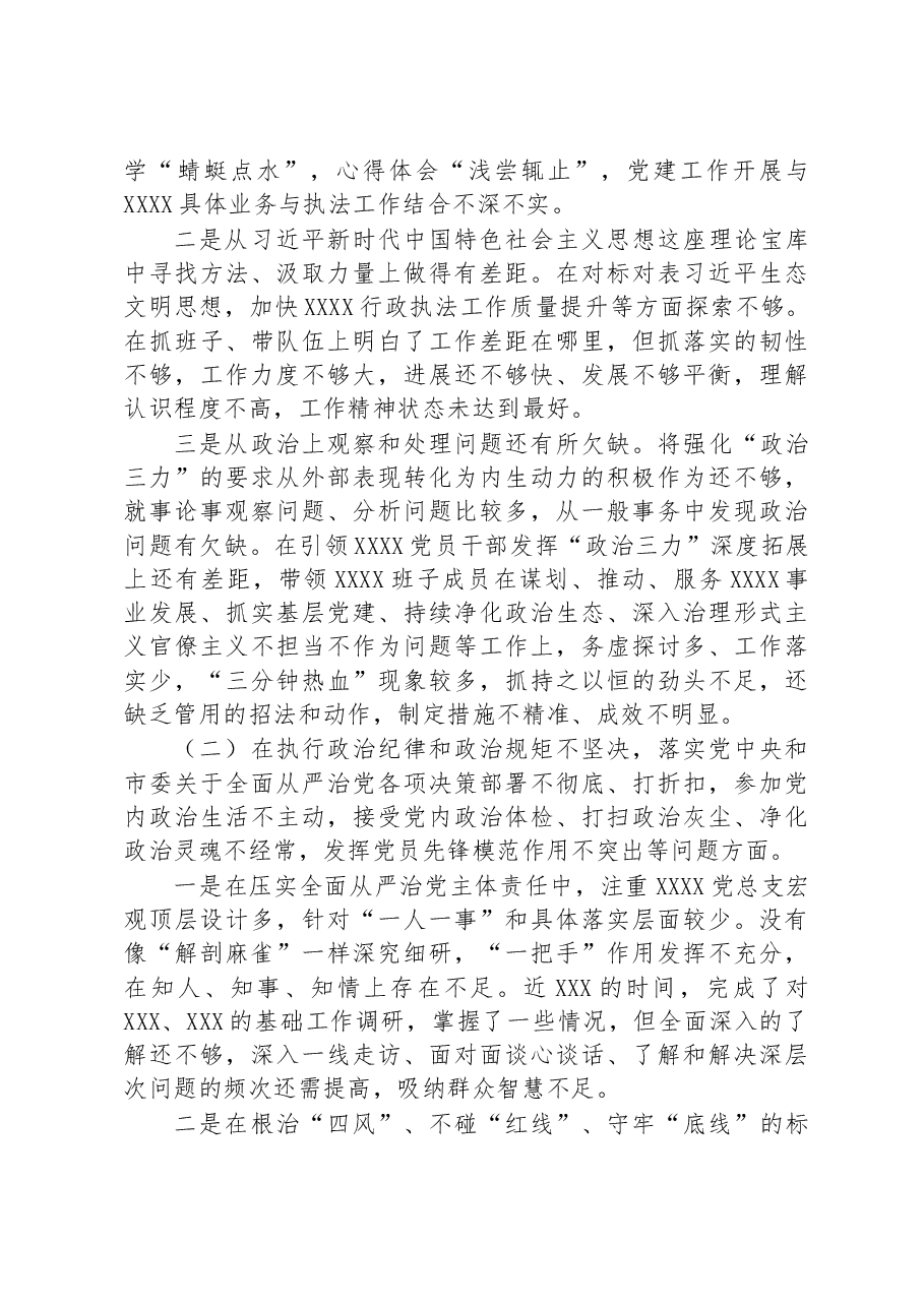 XXX执法单位一把手专题民主生活会个人发言提纲.docx，第3页预览