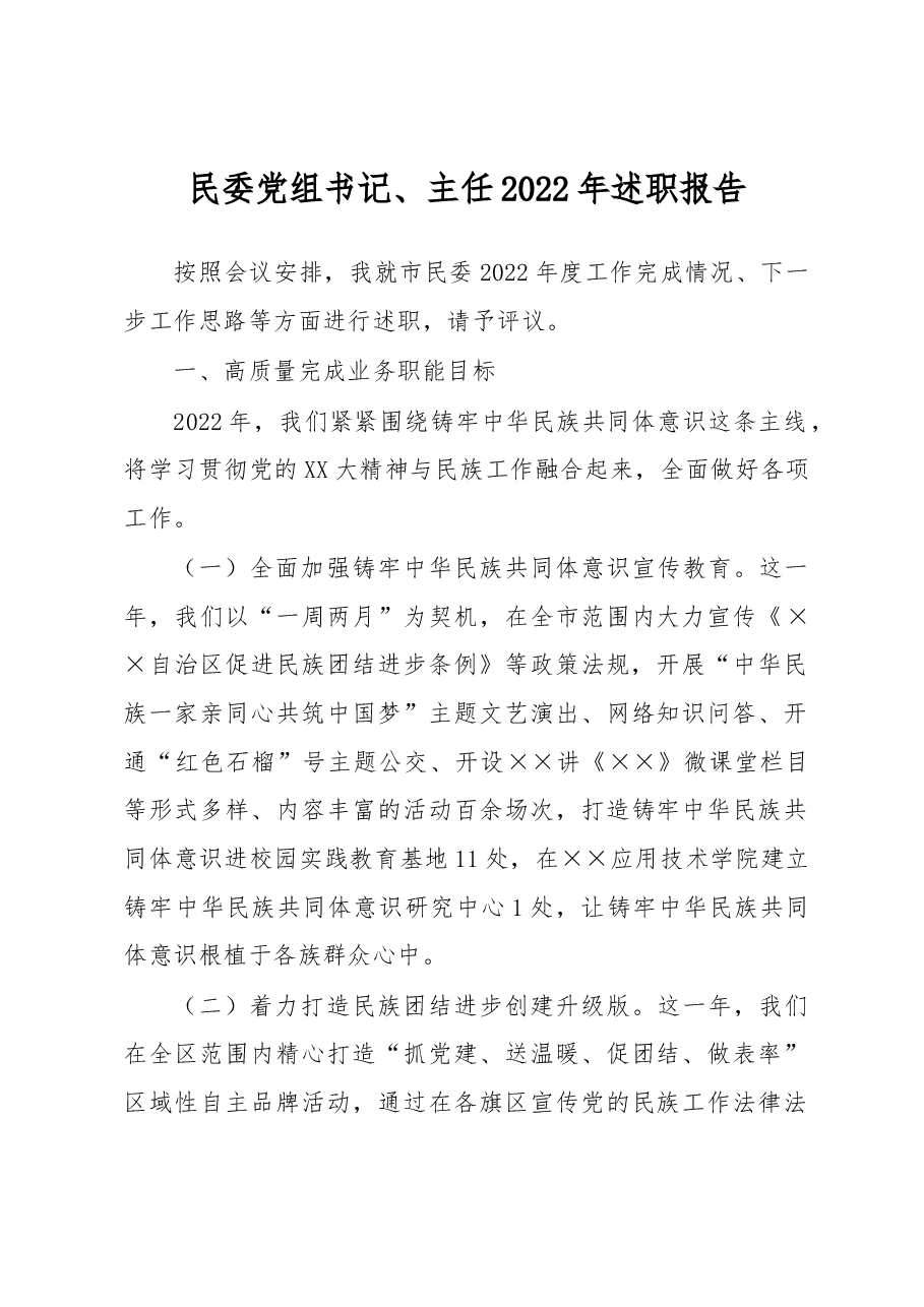 民委党组书记、主任2022年述职报告.docx,第1页预览