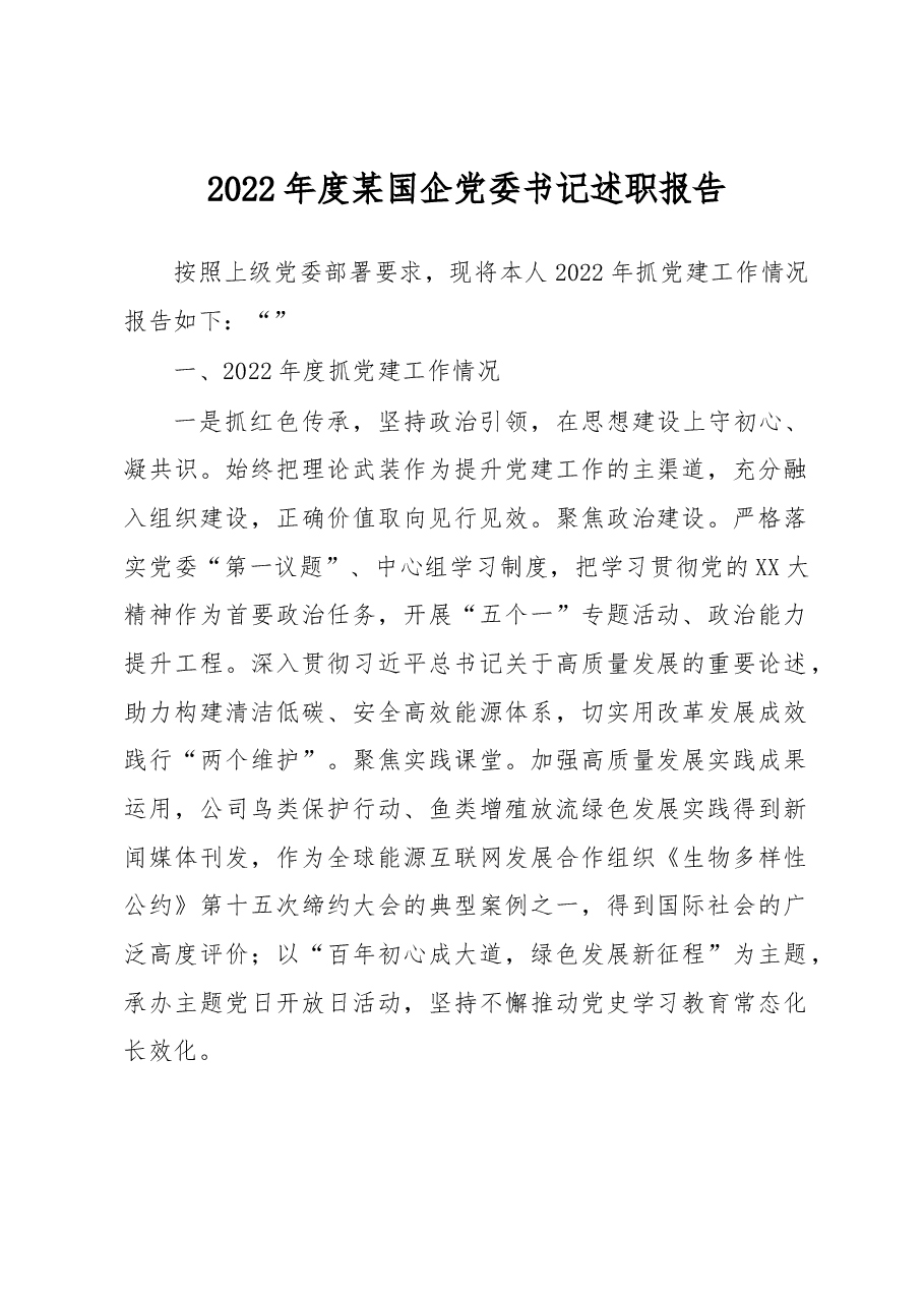 2022年度某国企党委书记述职报告.docx,第1页预览