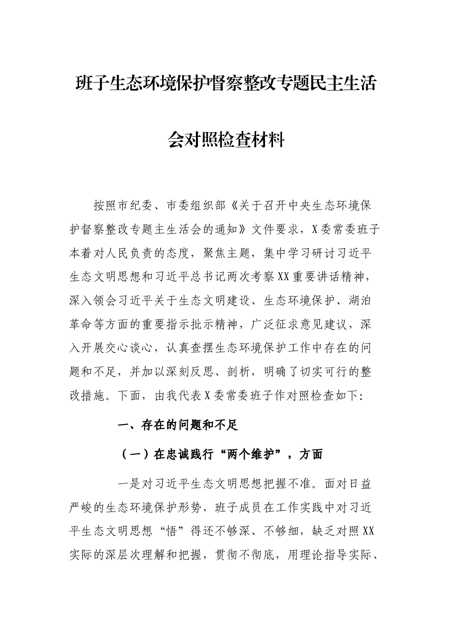 班子生态环境保护督察整改专题民主生活会对照检查材料.docx,第1页预览