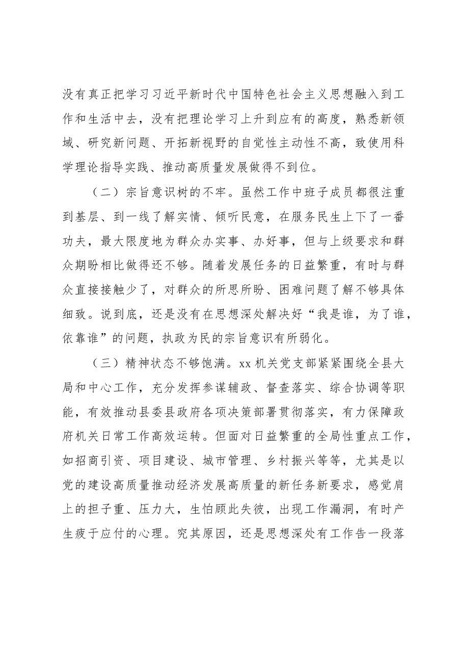 政府机关党支部班子2022年度组织生活会对照检查材料.docx,第4页预览