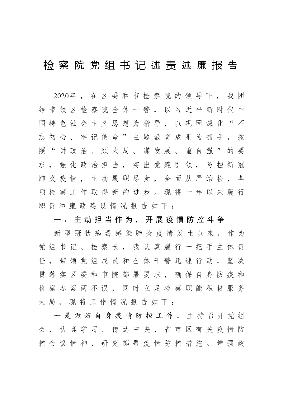 年终:检察院党组书记述责述廉报告.docx,第1页预览
