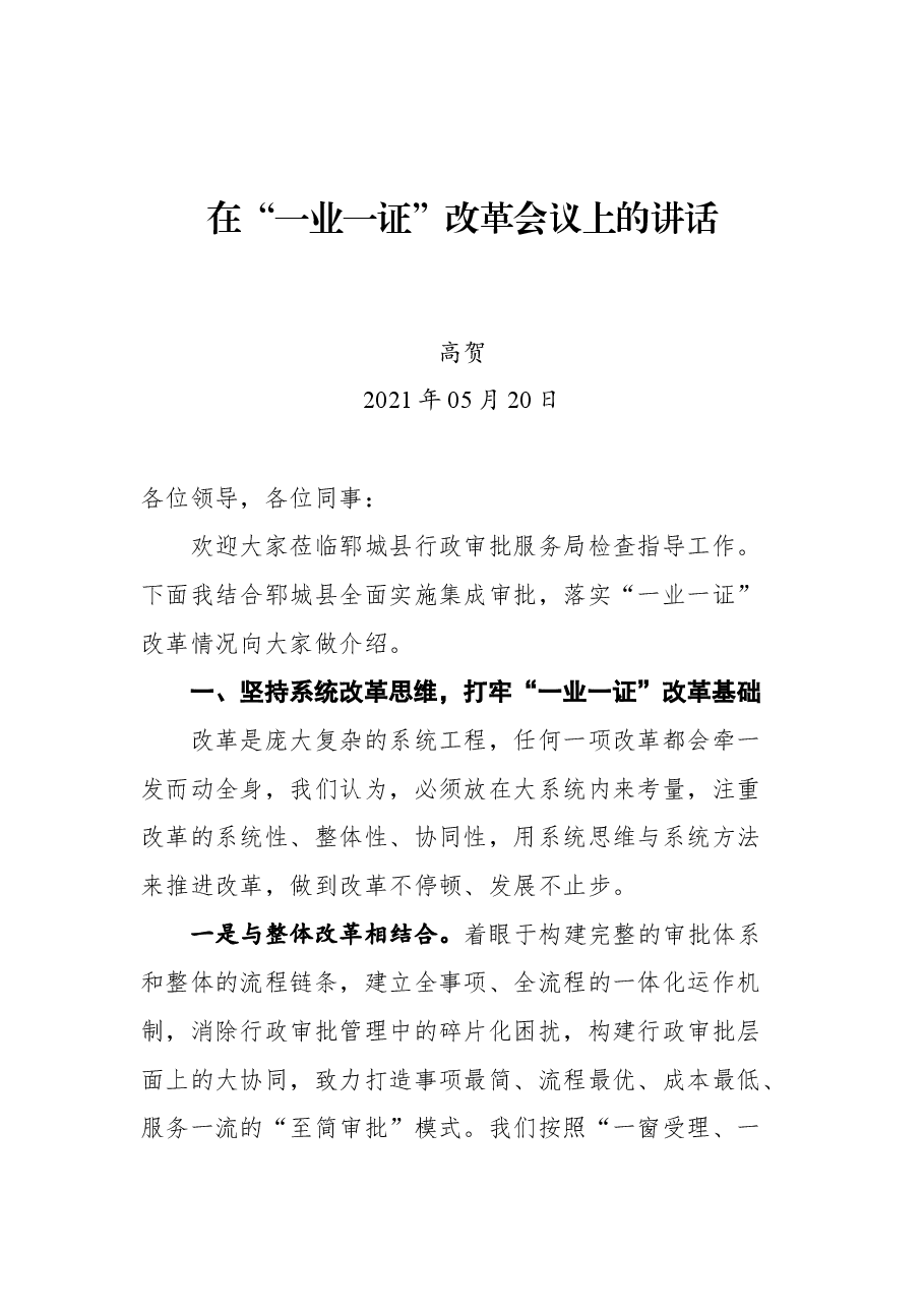 在“一业一证”改革会议上的讲话.docx,第1页预览