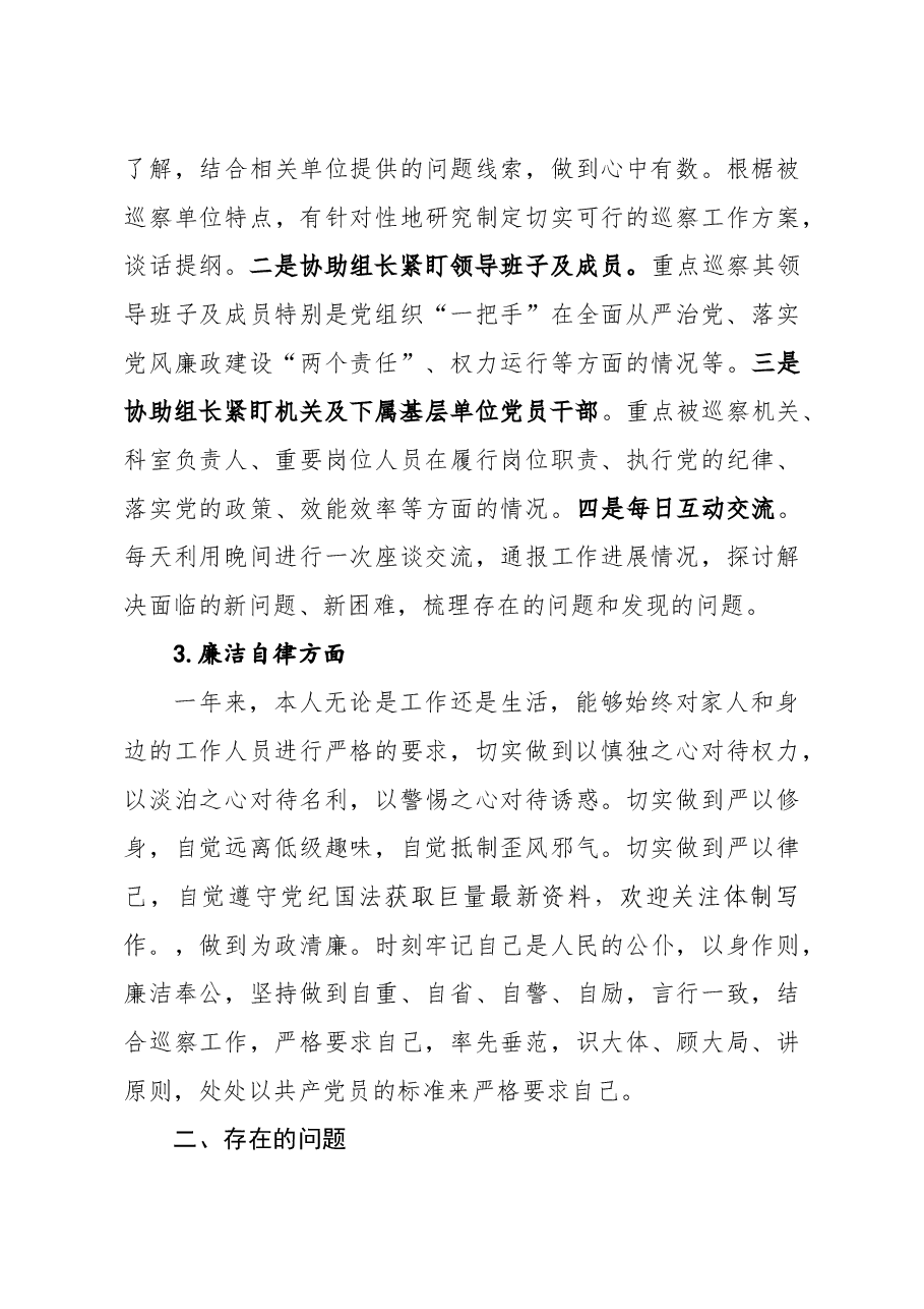 纪委监委副处级巡察专员年度个人述职述德述廉报告.doc，第3页预览