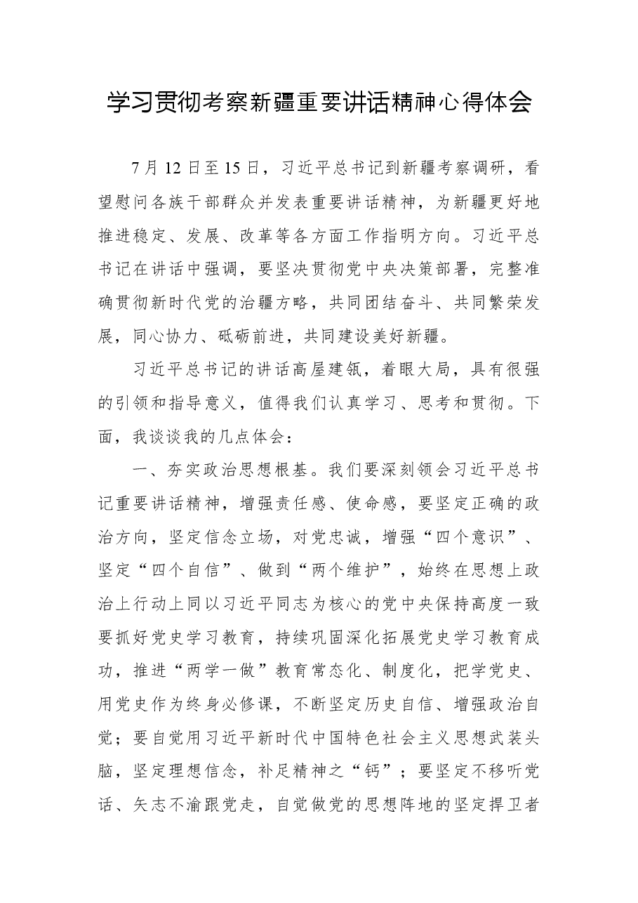 学习贯彻考察新疆重要讲话精神心得体会1.docx,第1页预览