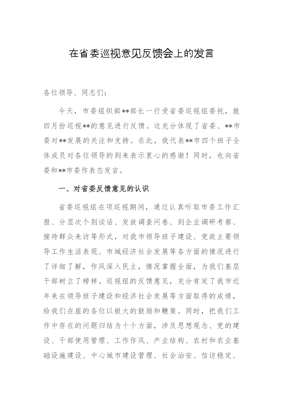 在省委巡视意见反馈会上的发言.docx,第1页预览