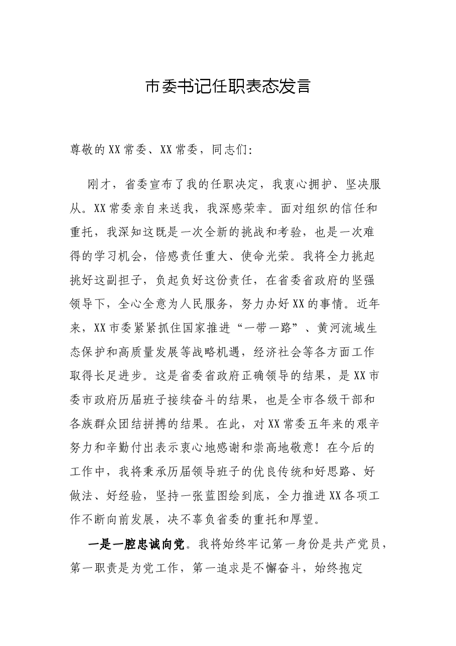 市委书记任职表态发言.docx,第1页预览