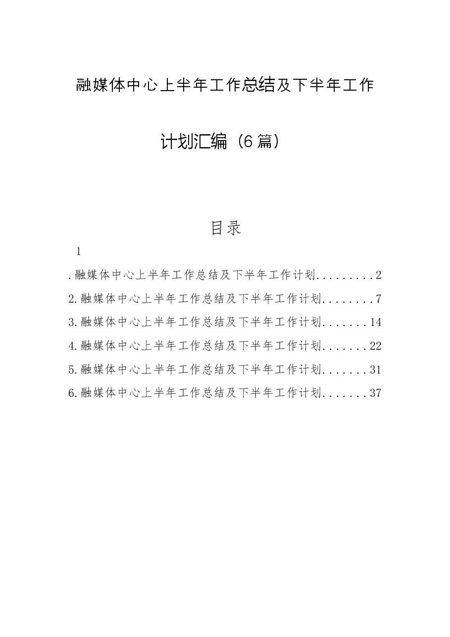 (6篇)融媒体中心上半年工作总结及下半年工作计划汇编.docx,第1页预览