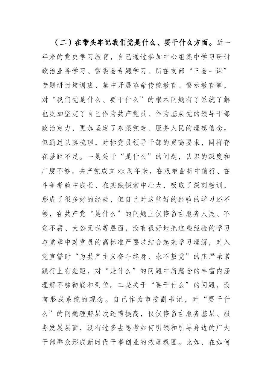 市委副书记党史学习教育五个带头专题民主生活会对照检查材料.docx,第3页预览