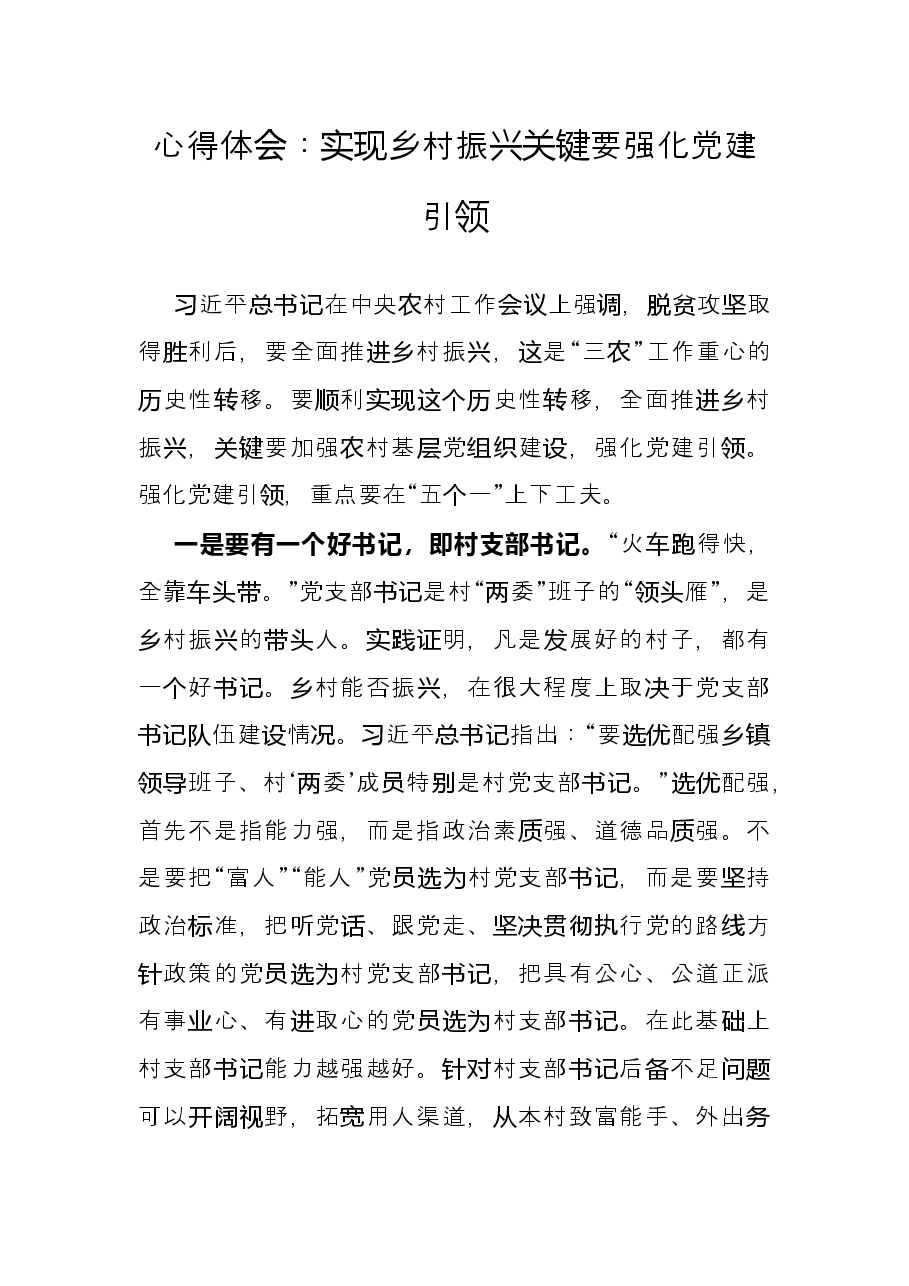 心得体会:实现乡村振兴关键要强化党建引领.docx,第1页预览
