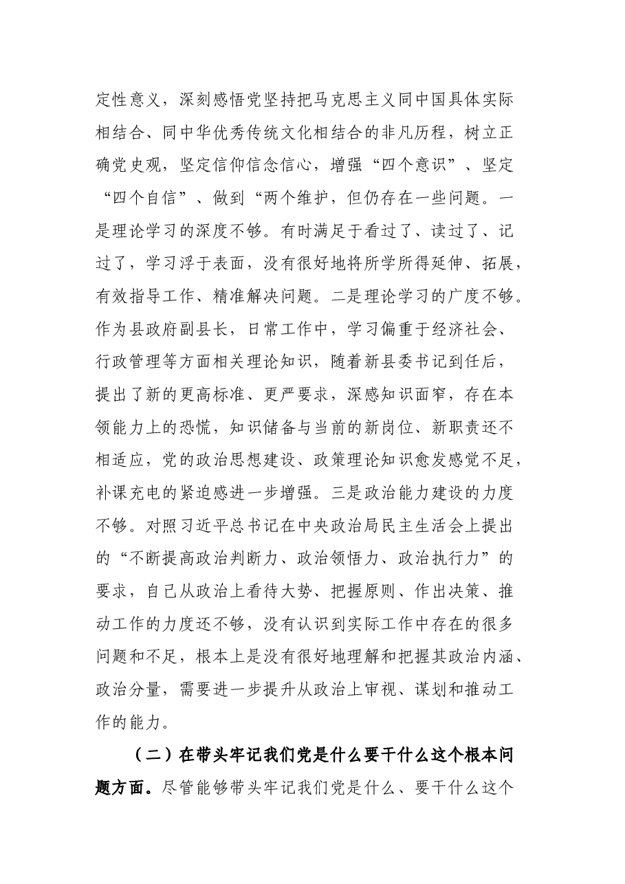 副县长党史学习教育专题民主生活会“五个带头”对照检查发言材料.docx,第2页预览