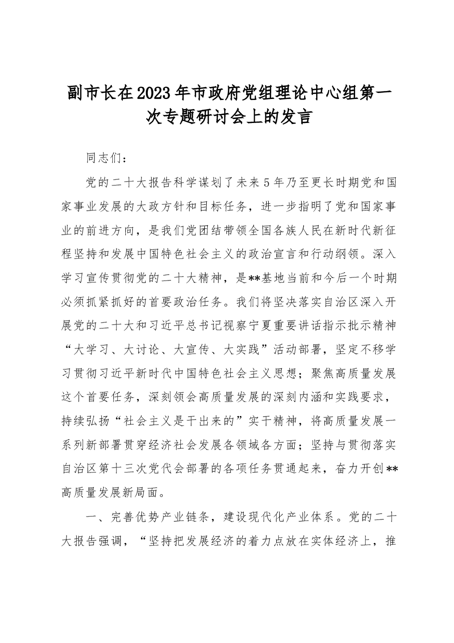 副市长在2023年市政府党组理论中心组第一次专题研讨会上的发言.docx,第1页预览