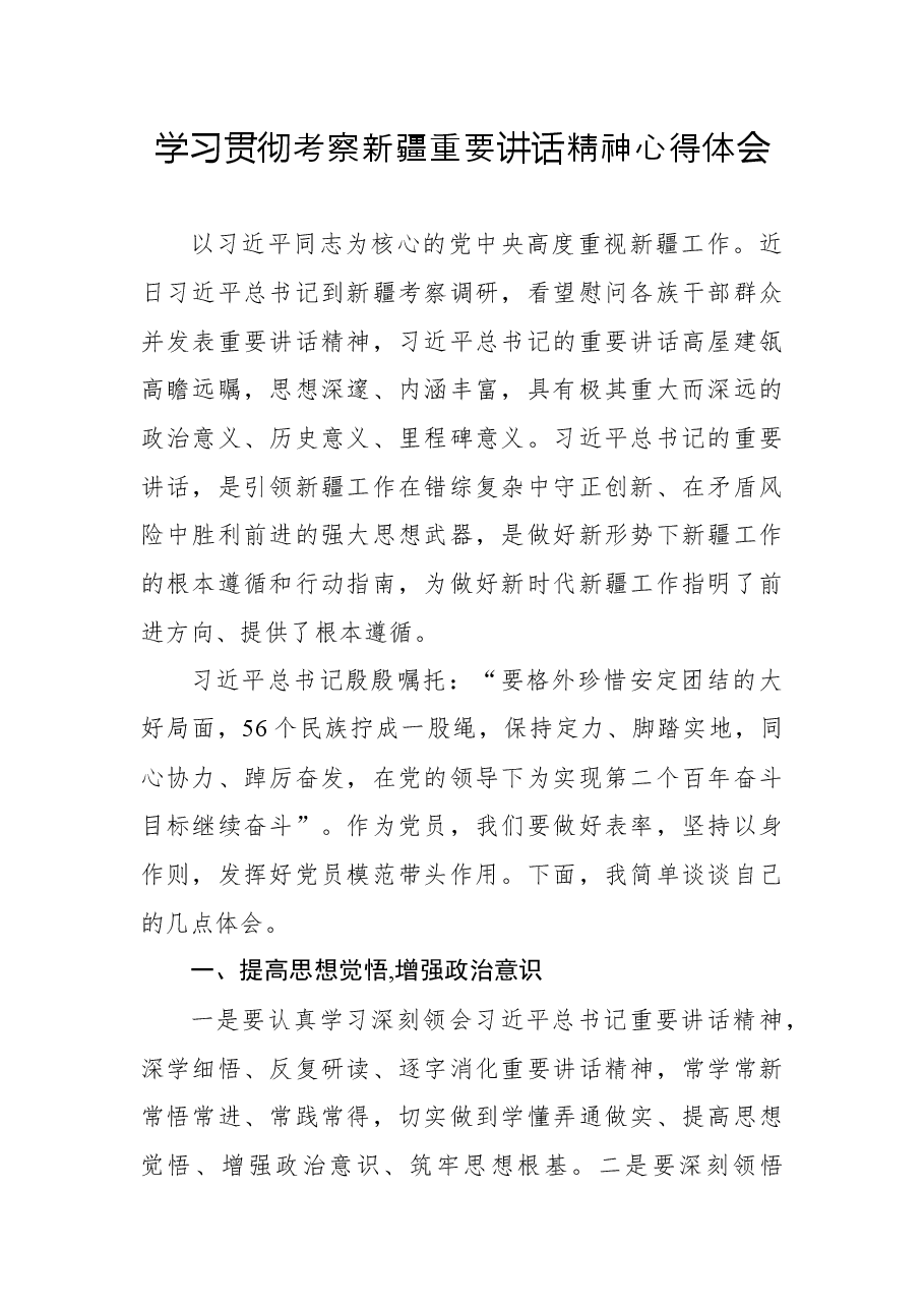 学习贯彻考察新疆重要讲话精神心得体会12.docx,第1页预览