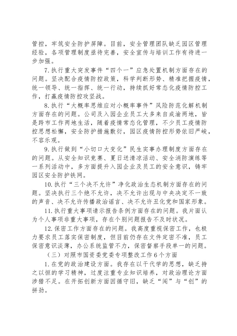 公司党委班子成员巡视巡察整改专题民主生活会个人发言材料.docx,第3页预览