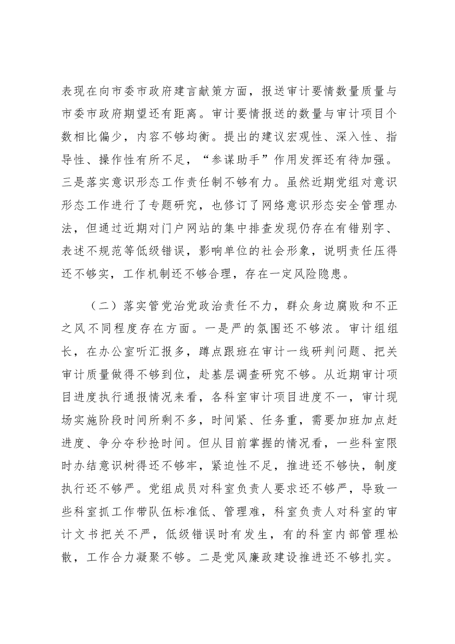 市审计局党组巡察整改专题民主生活会对照检查材料.docx,第2页预览