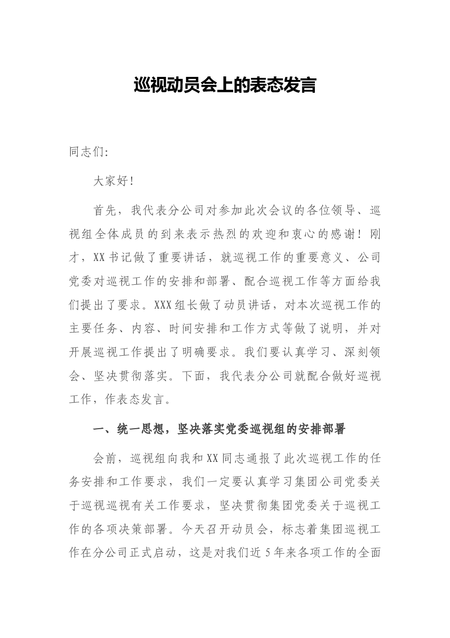 巡视动员会上的表态发言.docx,第1页预览