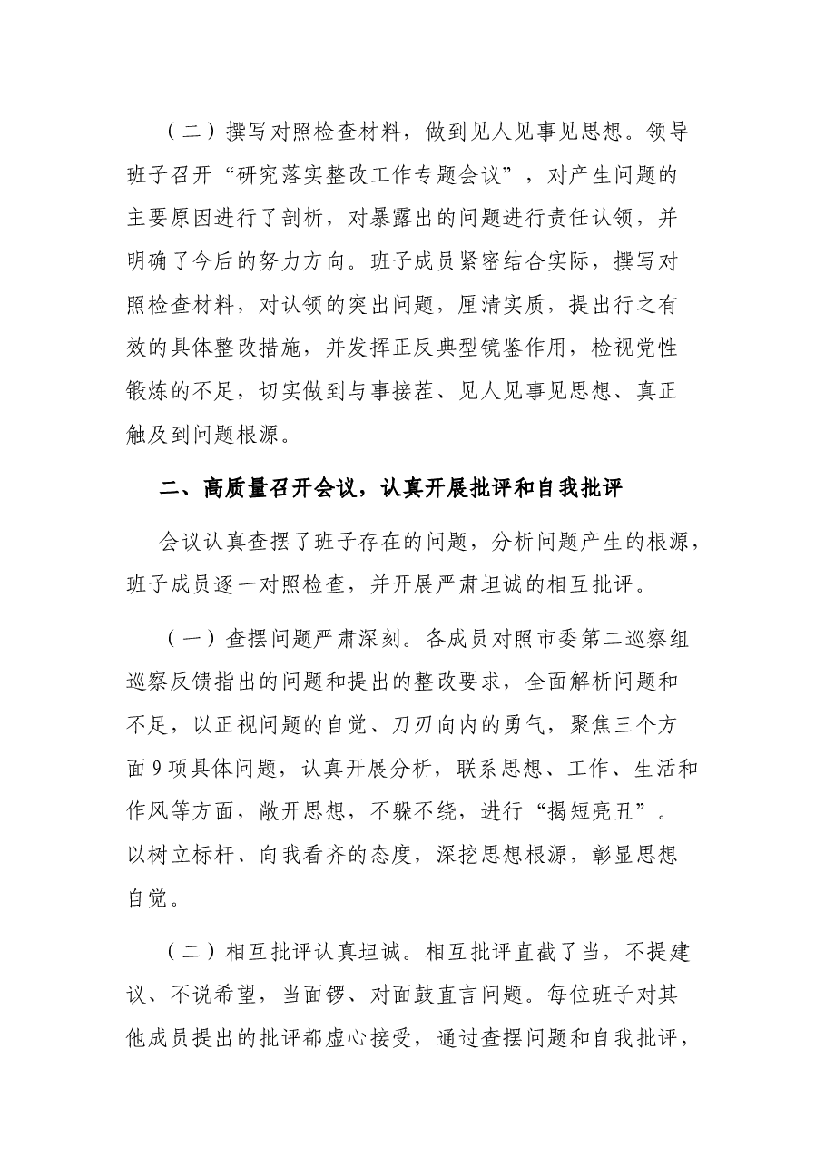 关于召开巡察整改专题民主生活会情况的报告.docx,第2页预览