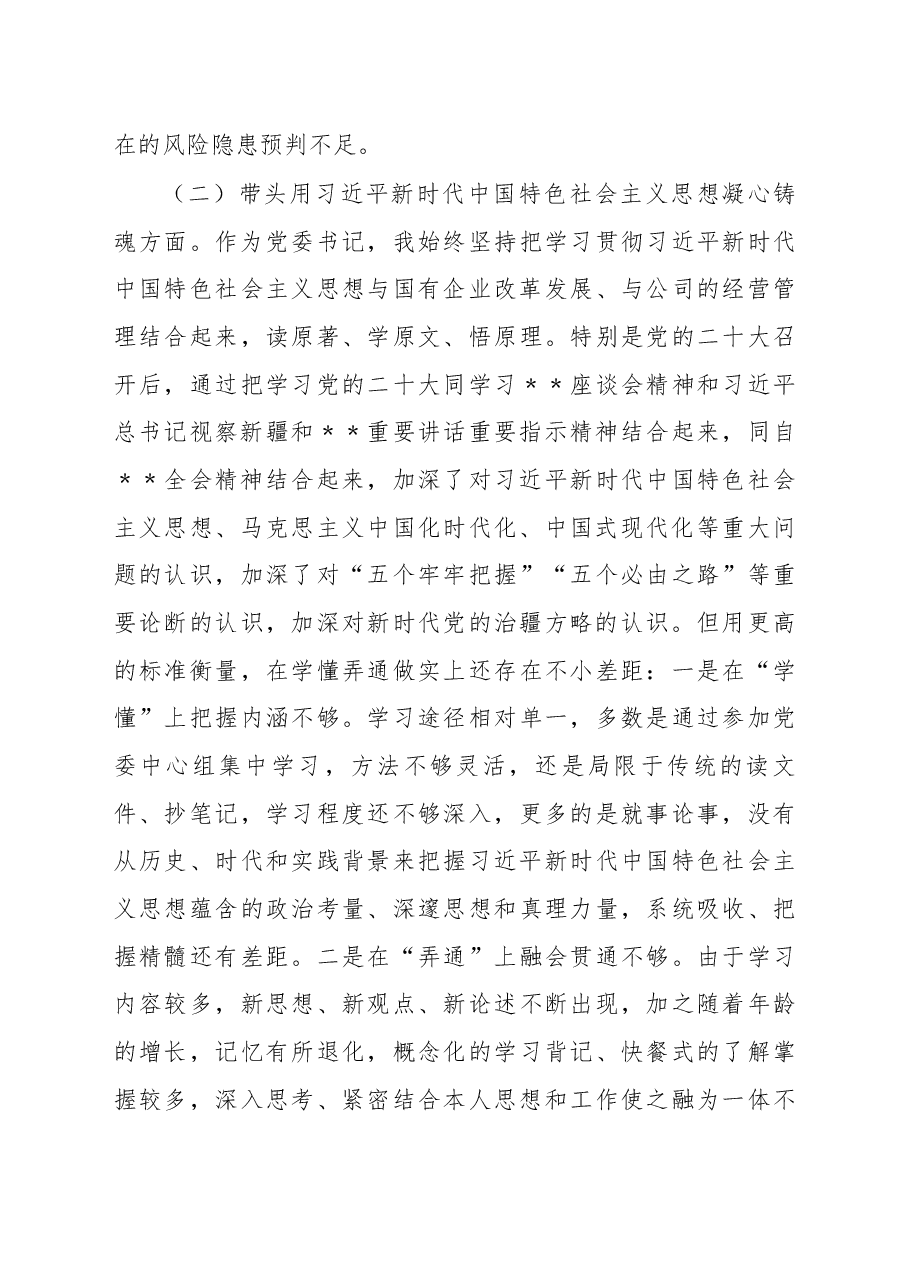 企业党委书记、董事长2022年度领导干部民主生活会发言材料.docx,第3页预览