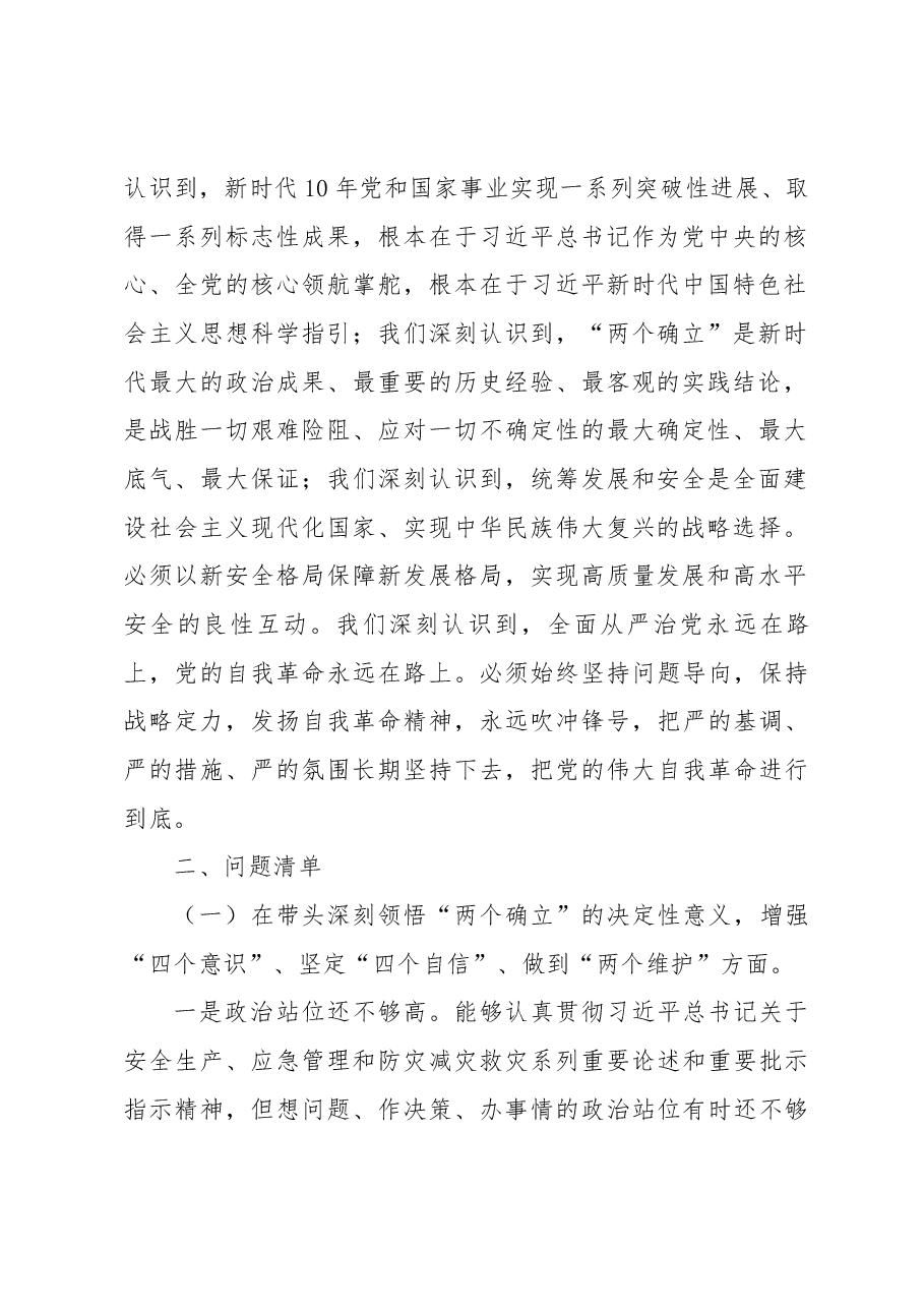 应急局领导班子2022年度民主生活会对照检查材料.docx,第2页预览