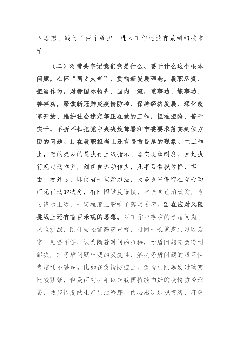 某省厅党委委员2021年党史学习教育五个带头民主生活会对照检查材料.docx,第3页预览