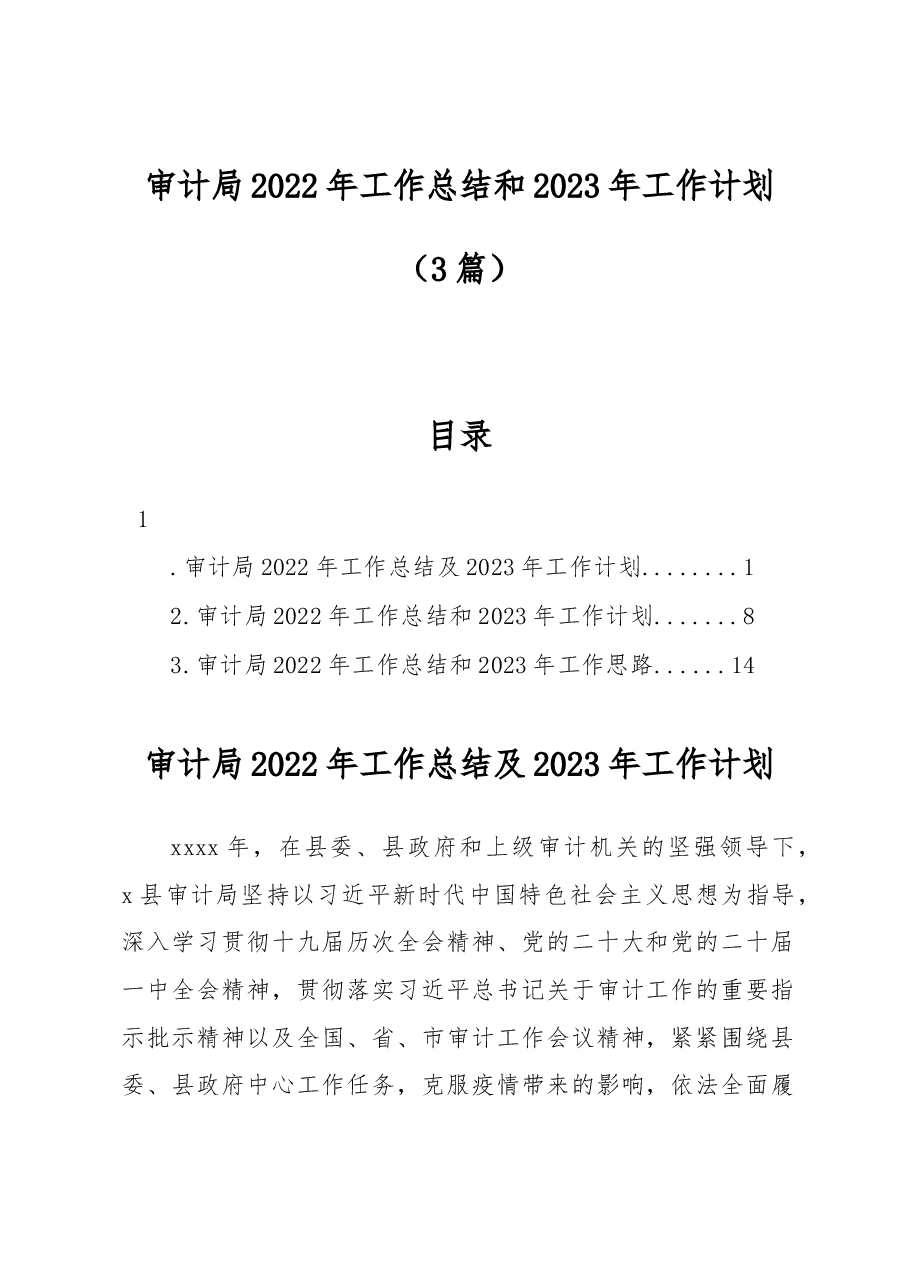 (3篇)审计局2022年工作总结和2023年工作计划.docx,第1页预览