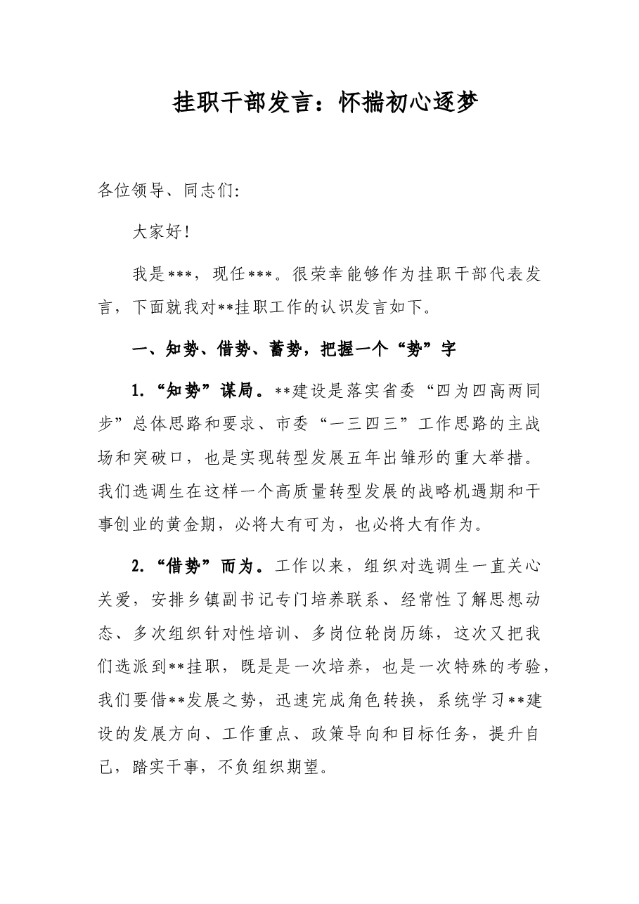 挂职干部发言:怀揣初心 逐梦.docx,第1页预览