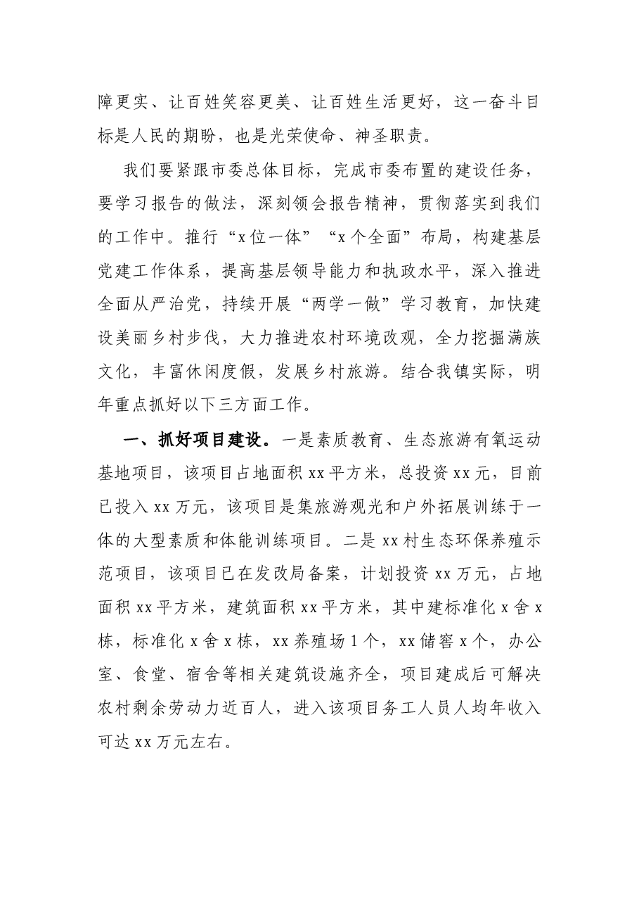 乡镇党委书记在市党代会上对市委工作报告的讨论发言提纲.docx，第2页预览