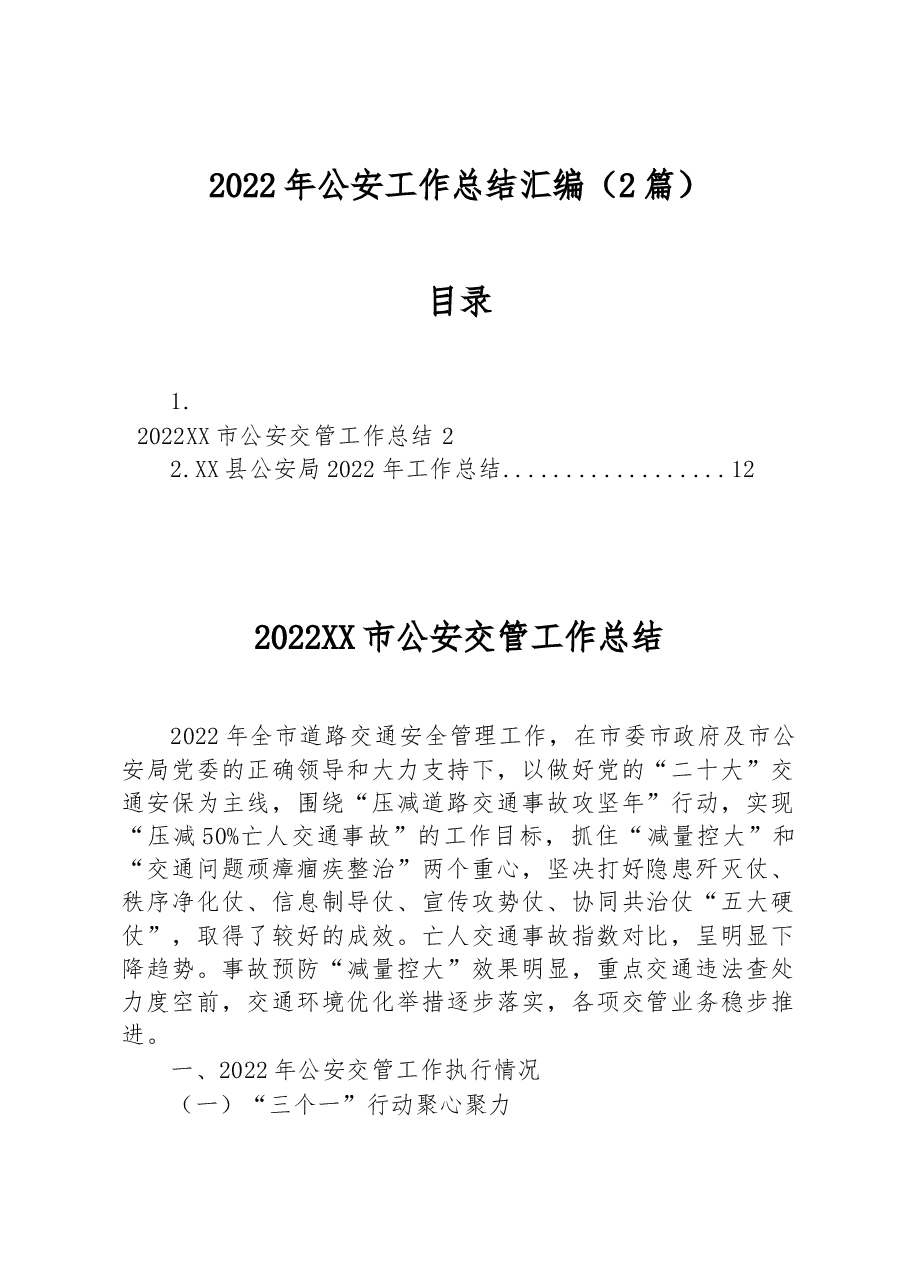 (2篇)2022年公安工作总结汇编.docx,第1页预览