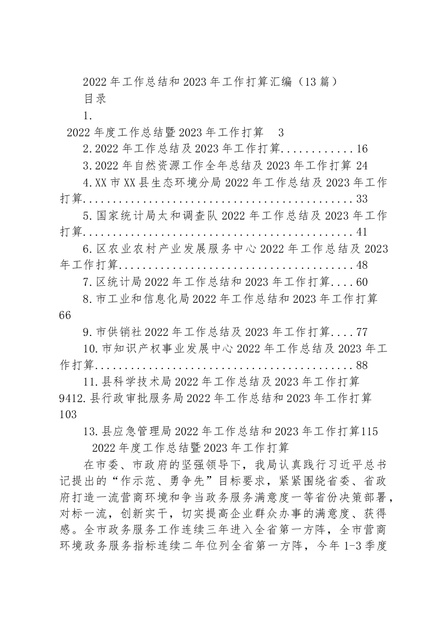 (13篇)2022年工作总结和2023年工作打算汇编.docx,第1页预览