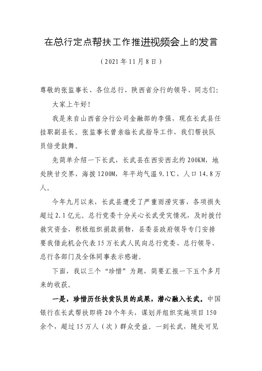 在总行定点帮扶工作推进视频会上的发言.docx,第1页预览