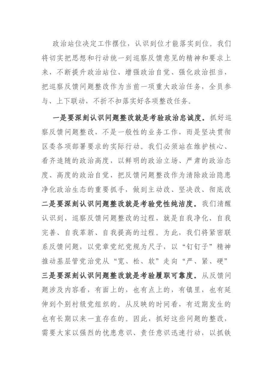 乡镇党委书记在巡察意见反馈会上的整改表态发言.docx,第2页预览