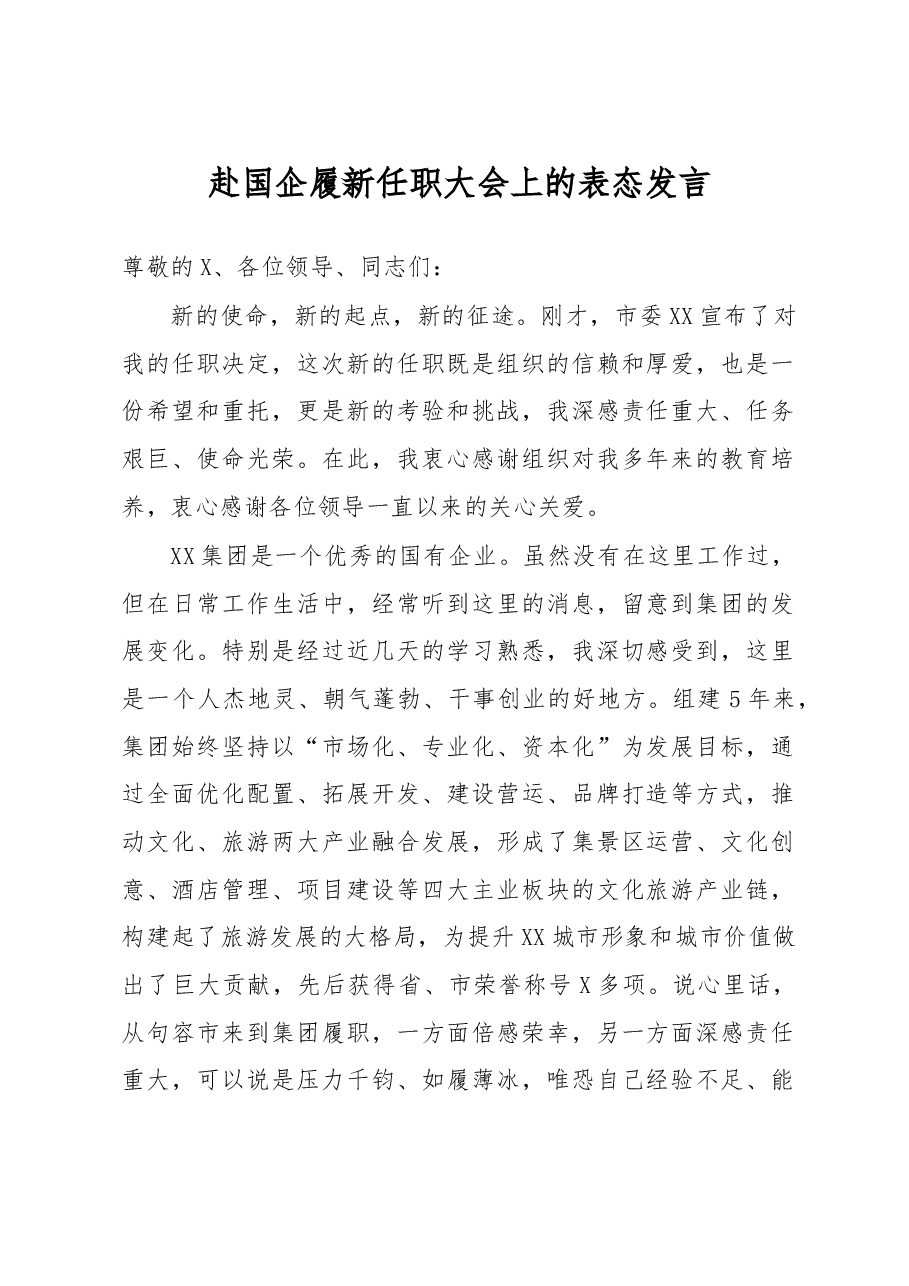 赴国企履新任职大会上的表态发言.docx,第1页预览