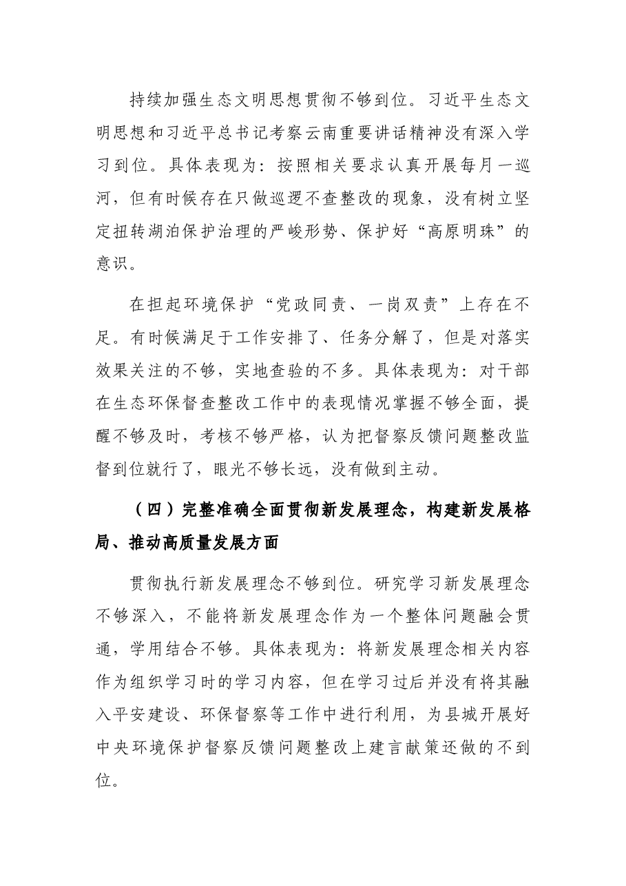 生态环境保护督察整改专题民主生活会个人发言提纲.docx,第3页预览