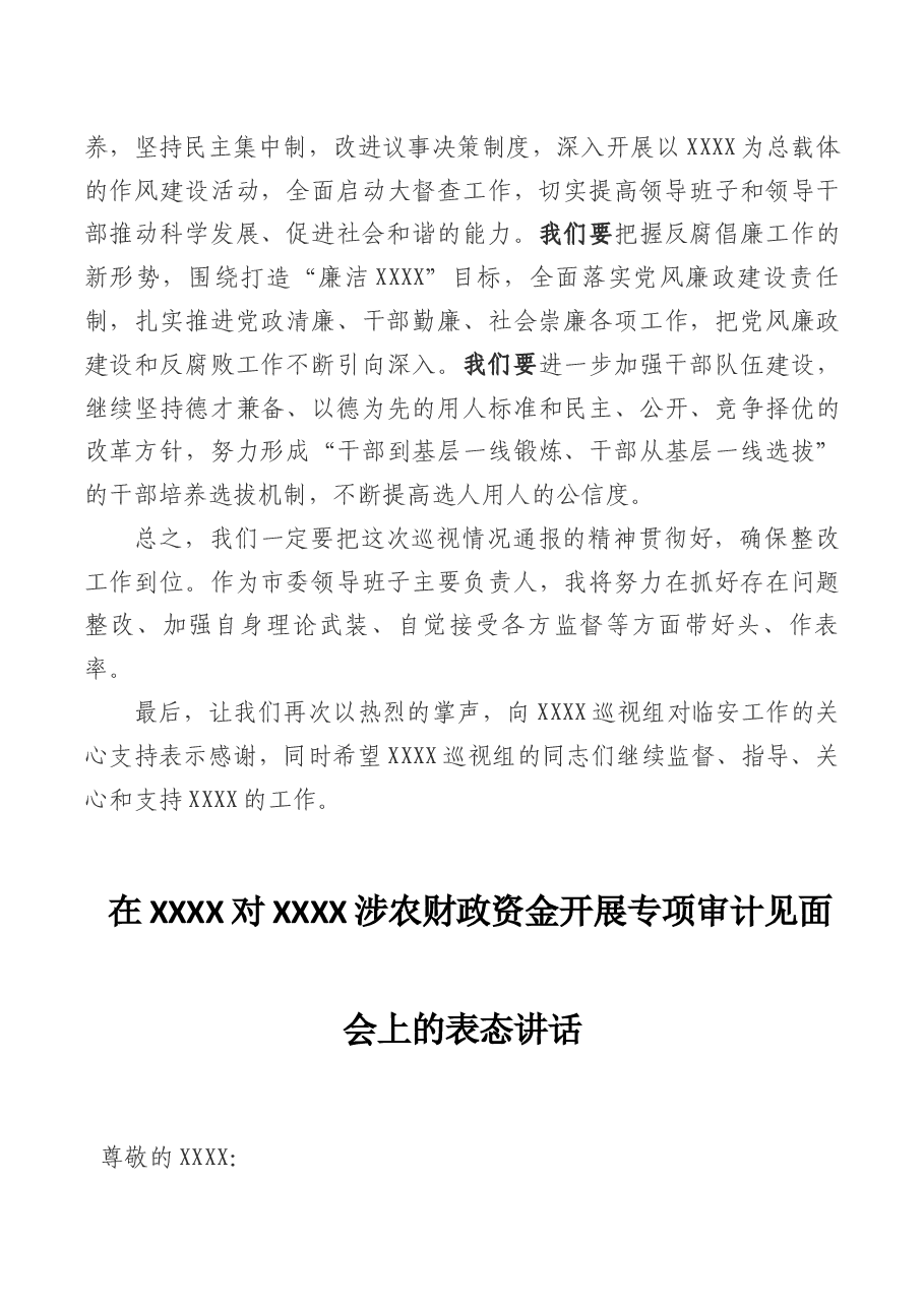 (9篇)巡视通报、专项审计、督导评估、项目会审、督查反馈、评估验收等会议表态发言.docx,第3页预览
