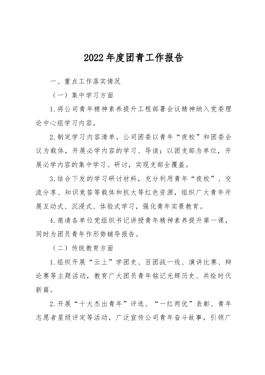 【年度总结】2022年度团青工作报告.docx,第1页预览