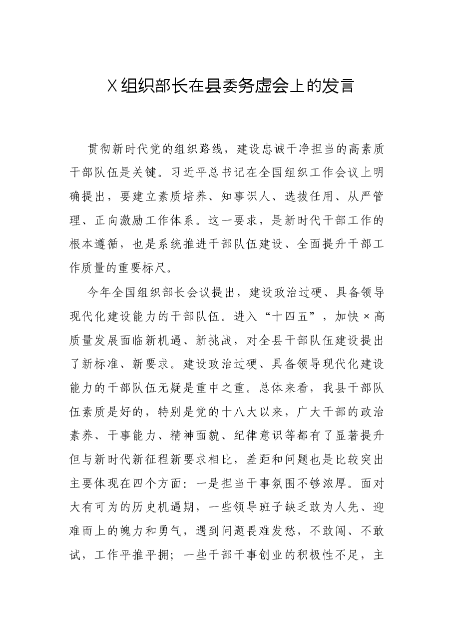 X组织部长在县委务虚会上的发言.docx,第1页预览